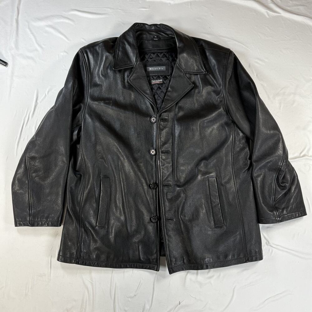 Whet Blu Mens Black Leather Jacket Thinsulate Insulated Size XL